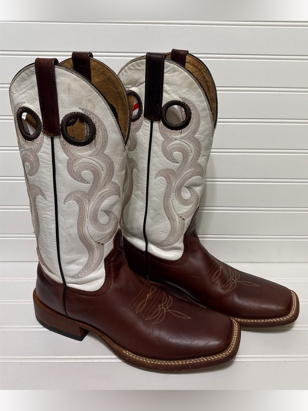 ANDERSON BEAN Horse Power White Brown Leather Cowboy Boots Mens Size 9 B HP1022